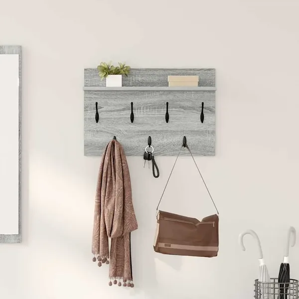 Porte-manteau mural avec étagère Gris Sonoma 60 x 40 x 12 cm