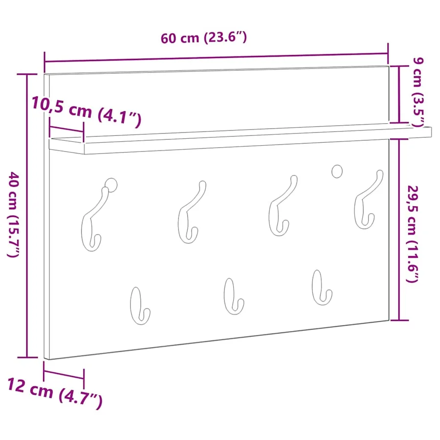 Porte-manteau mural avec étagère Gris Sonoma 60 x 40 x 12 cm - 8