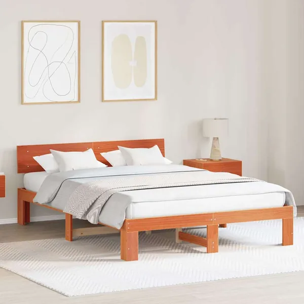 Cadre de lit avec tête de lit Brun cire 140 x 200 cm Pin massif