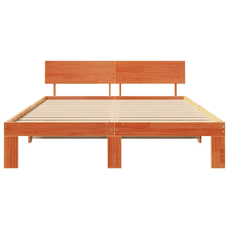 Cadre de lit avec tête de lit Brun cire 140 x 200 cm Pin massif - 5