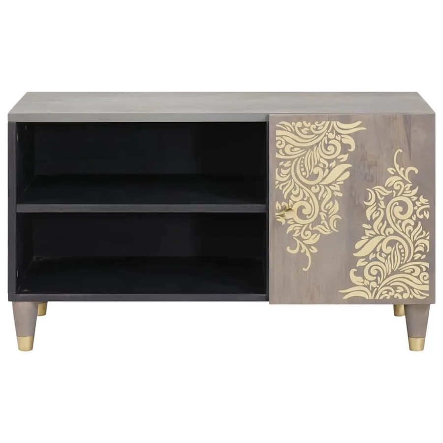 Meuble TV avec porte Gris 80 x 33 x 46 cm Bois de mangue massif - 3