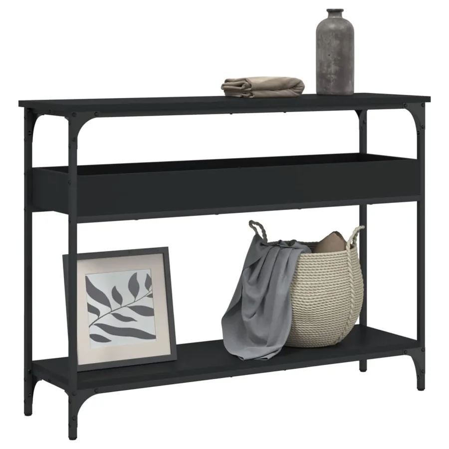 Table console avec étagère noir 100x29x75 cm bois d'ingénierie