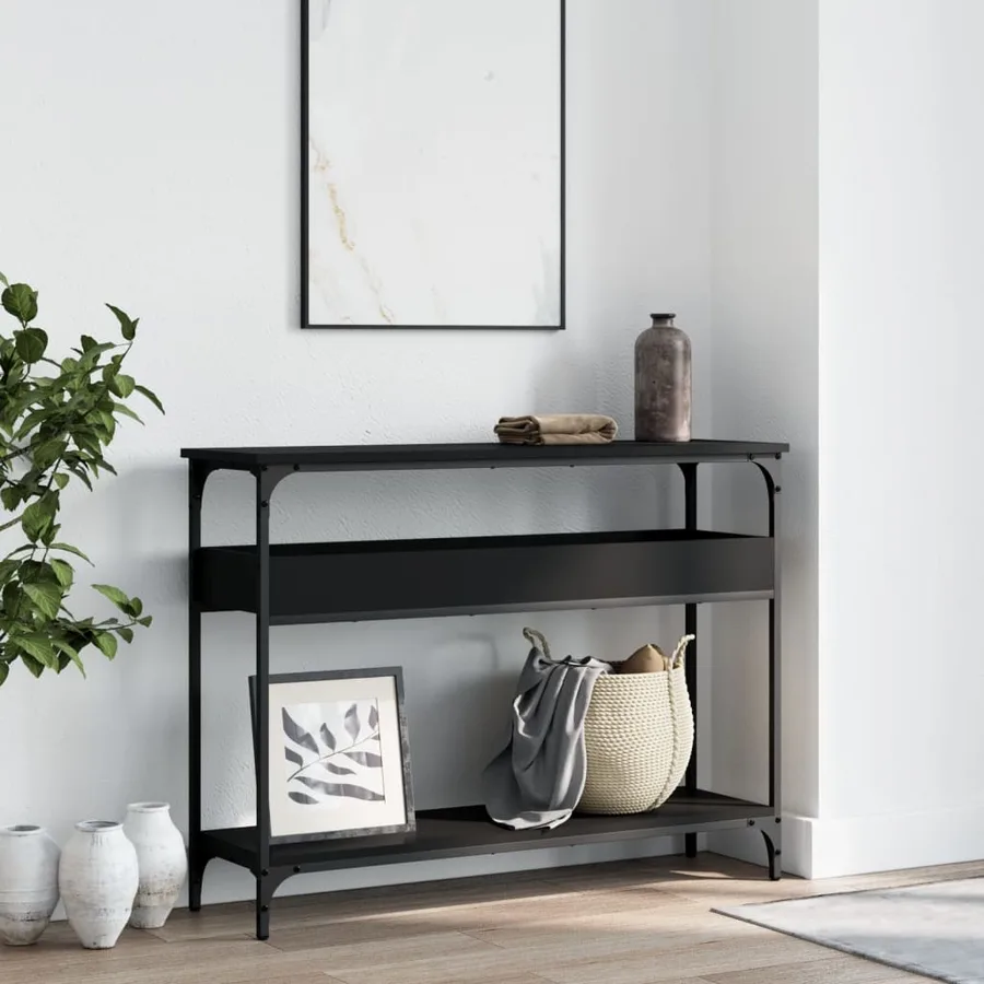 Table console avec étagère noir 100x29x75 cm bois d'ingénierie - 3