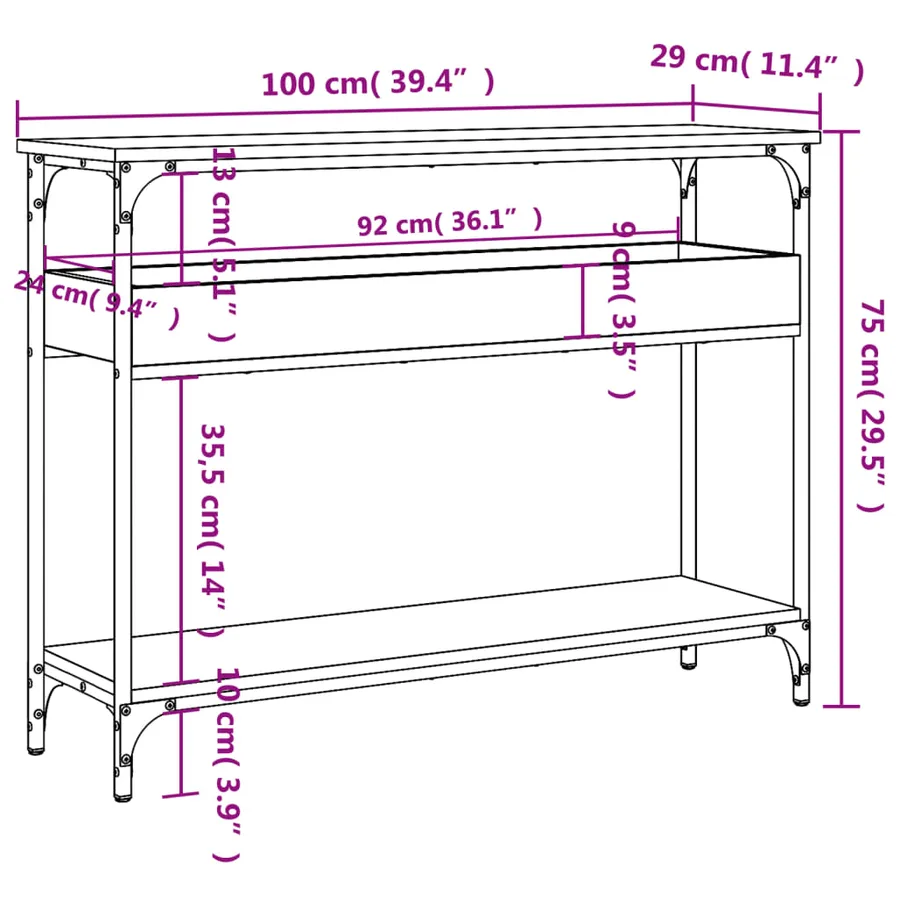 Table console avec étagère noir 100x29x75 cm bois d'ingénierie - 8