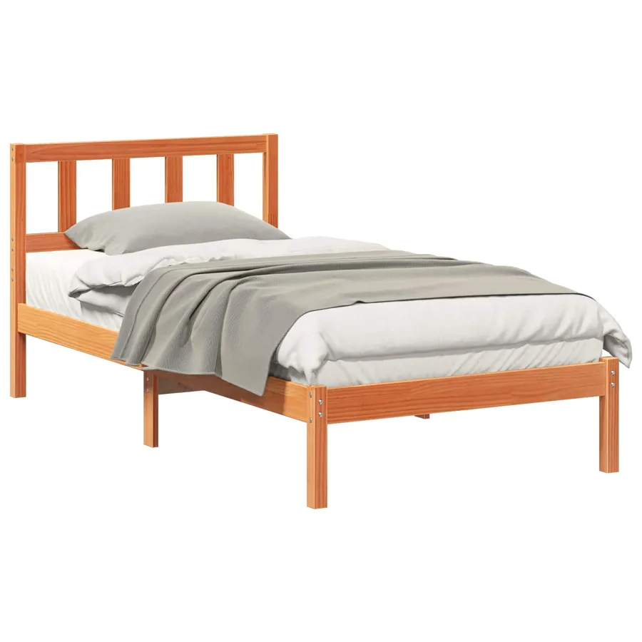 Cadre de lit avec tête de lit Brun cire 75 x 190 cm Pin massif - 2