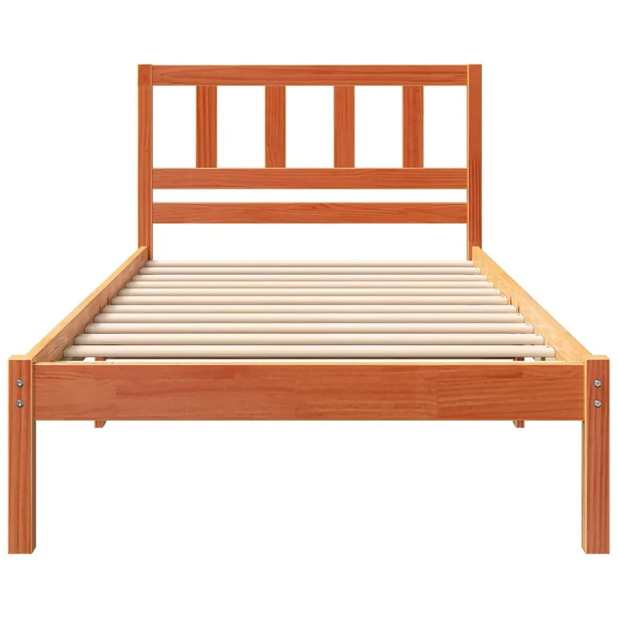 Cadre de lit avec tête de lit Brun cire 75 x 190 cm Pin massif - 4