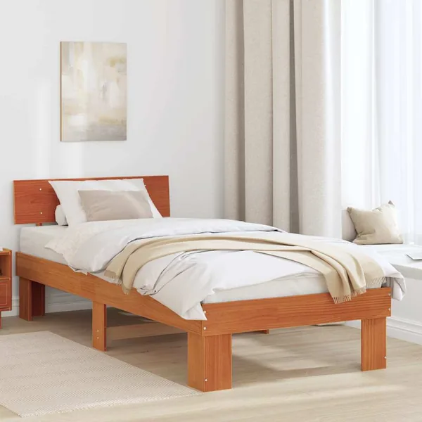 Cadre de lit avec tête de lit Brun cire 80 x 200 cm Pin massif