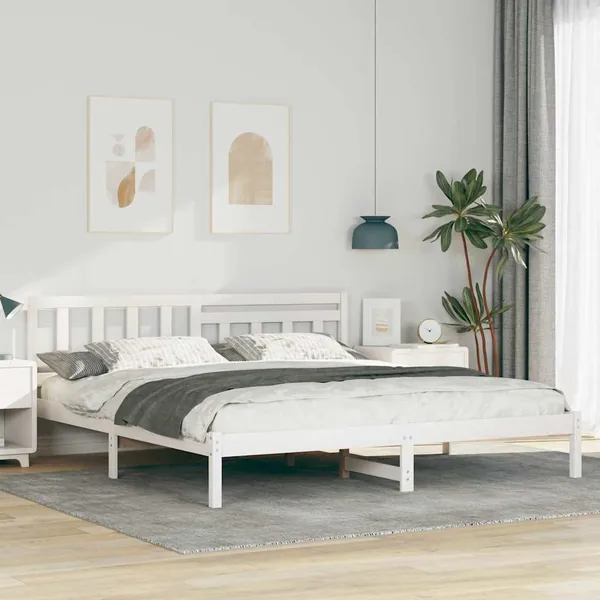 Cadre de lit avec tête de lit Blanc 200 x 200 cm Pin massif