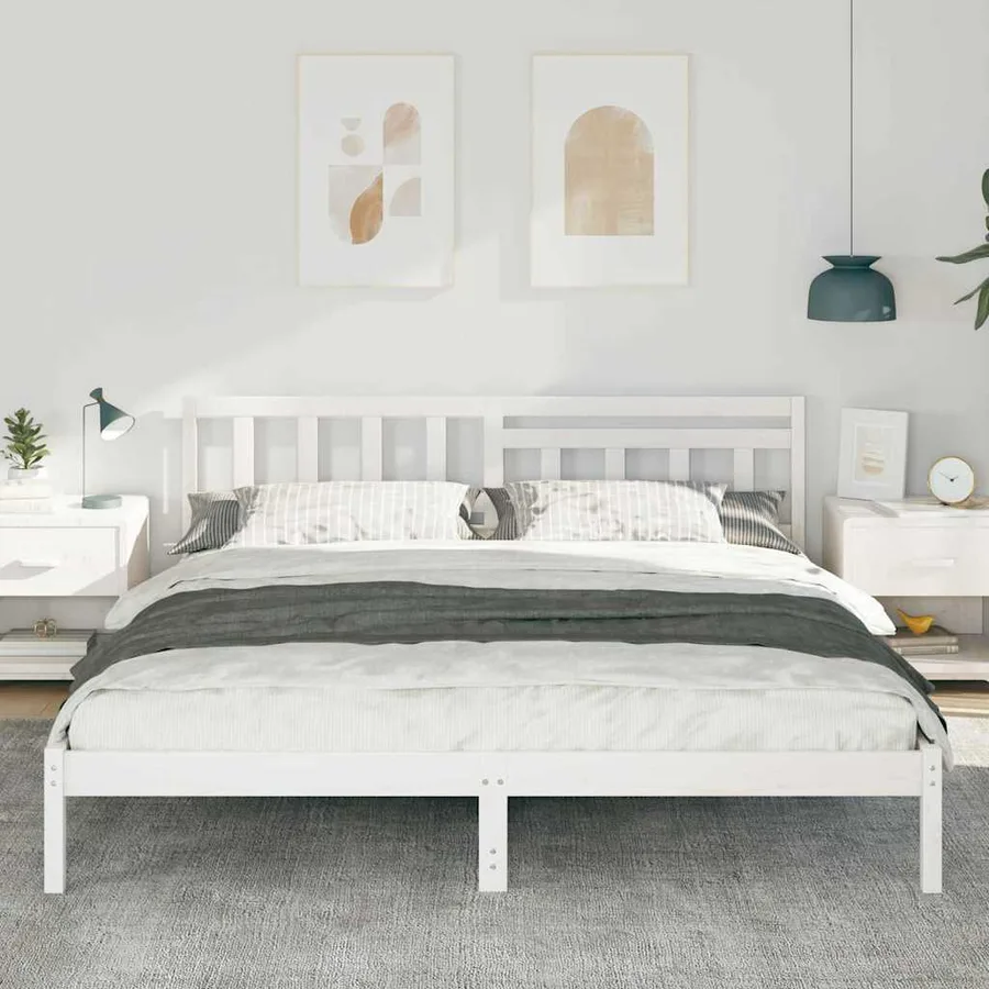Cadre de lit avec tête de lit Blanc 200 x 200 cm Pin massif - 3