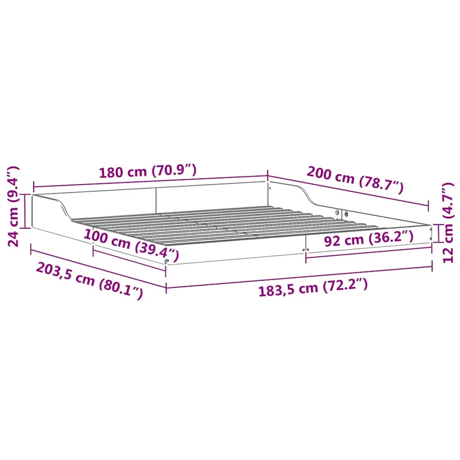 Cadre de lit Blanc 180 x 200 cm Pin massif - 8
