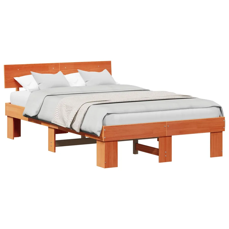 Cadre de lit avec tête de lit Brun cire 135 x 190 cm Pin massif - 2