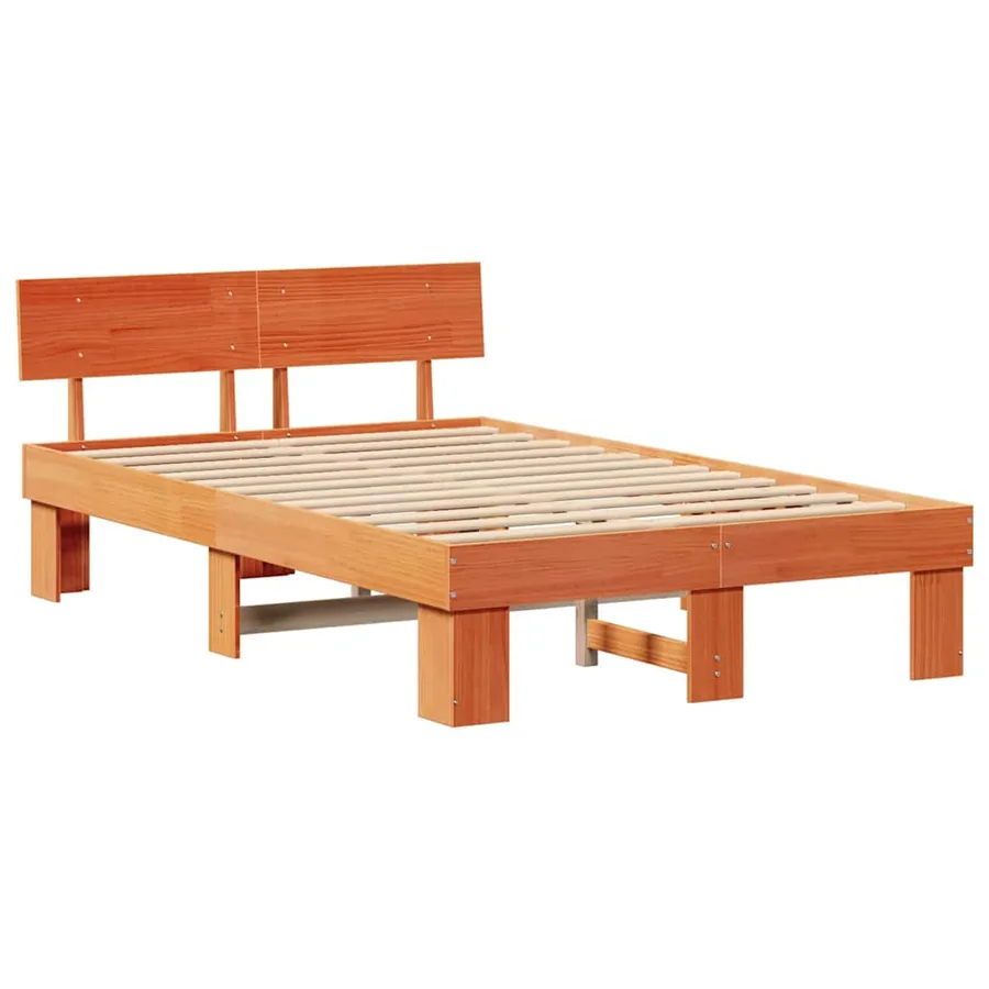 Cadre de lit avec tête de lit Brun cire 135 x 190 cm Pin massif - 4
