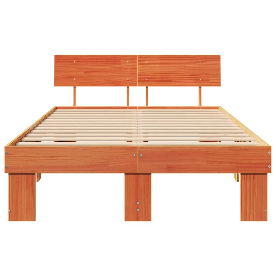 Cadre de lit avec tête de lit Brun cire 135 x 190 cm Pin massif - 5