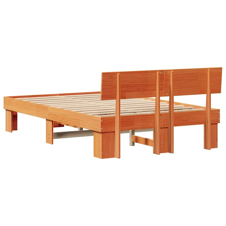 Cadre de lit avec tête de lit Brun cire 135 x 190 cm Pin massif - 7
