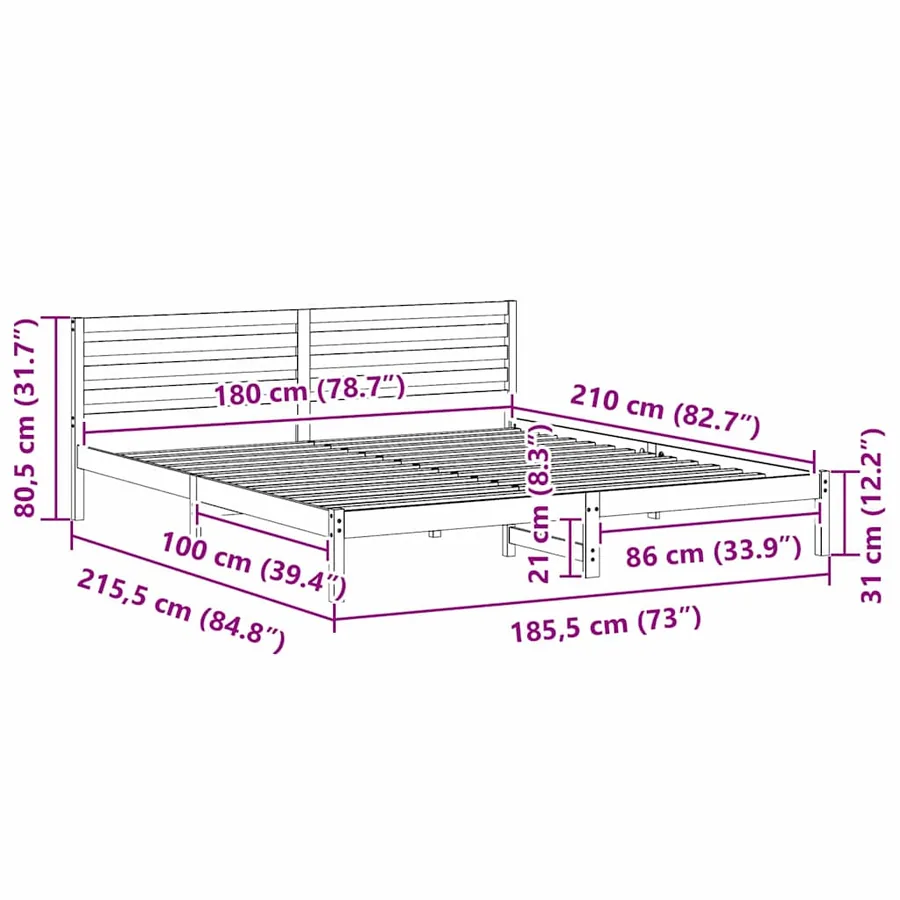 Cadre de lit avec tête de lit Marron 180 x 210 cm Pin massif - 8