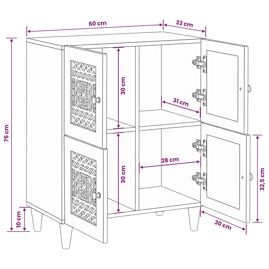 Buffet 60 x 33 x 75 cm Bois de mangue massif - 11