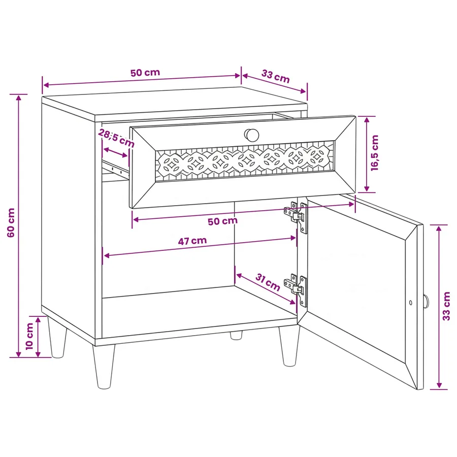 Table de chevet Marron Clair 50 x 33 x 60 cm Bois d'ingénierie - 12