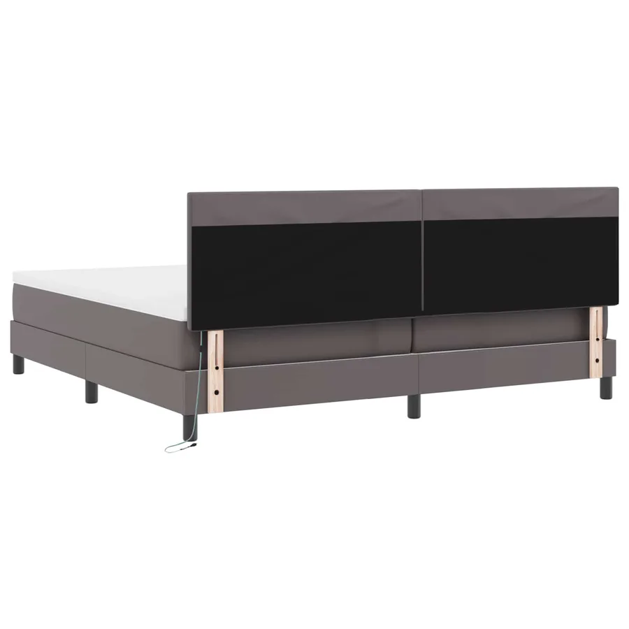 Lit à ressorts avec matelas Gris 200 x 200 cm Simili cuir - 8