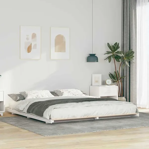 Cadre de lit Blanc 200 x 210 cm Pin massif
