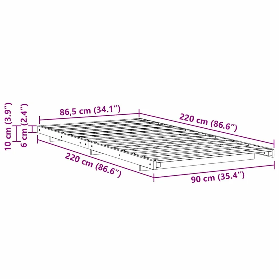Cadre de lit Blanc 90 x 220 cm Pin massif - 8