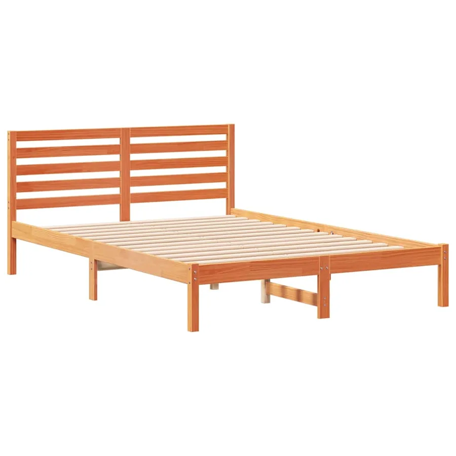 Cadre de lit avec tête de lit Brun cire 140 x 220 cm Pin massif - 4