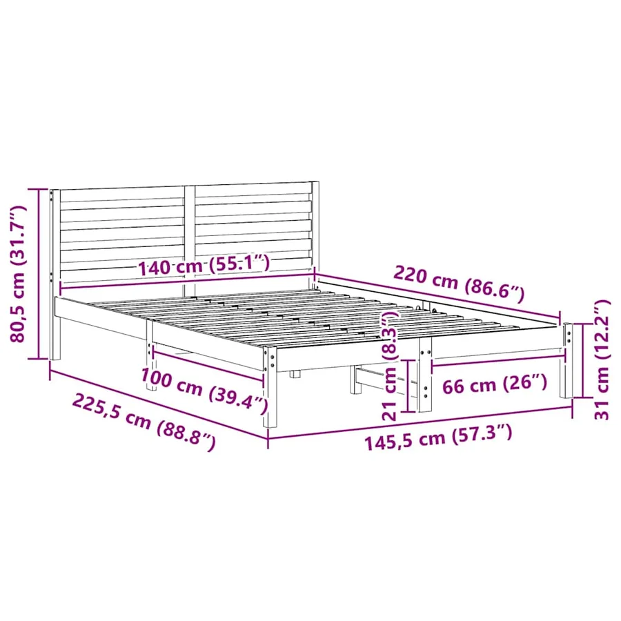 Cadre de lit avec tête de lit Brun cire 140 x 220 cm Pin massif - 8