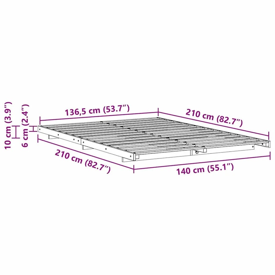 Cadre de lit Blanc 140 x 210 cm Pin massif - 10
