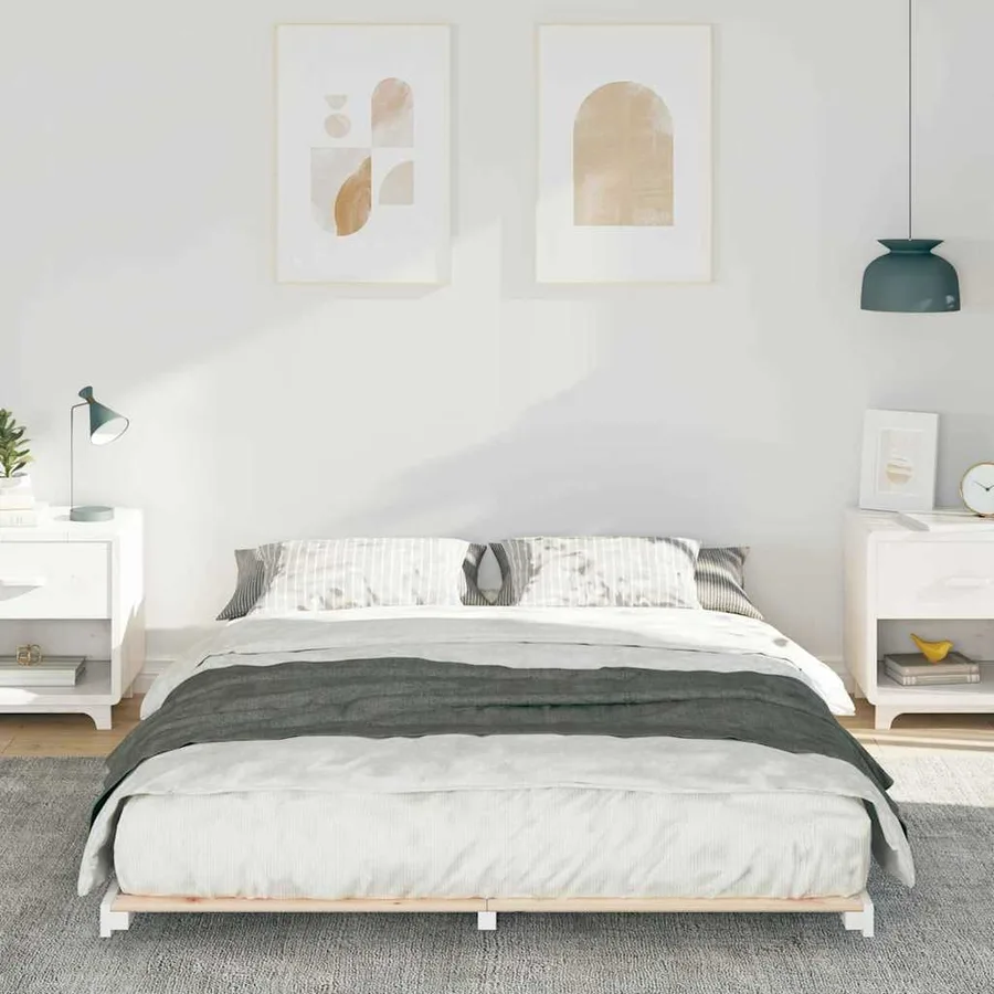 Cadre de lit Blanc 140 x 210 cm Pin massif - 3