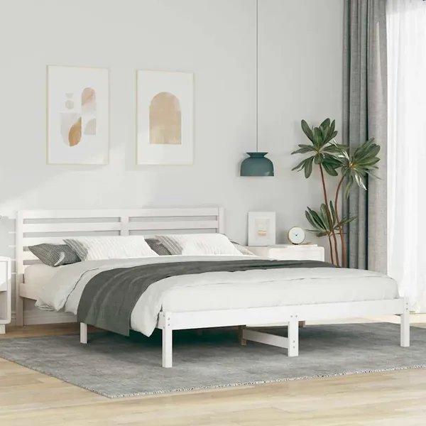Cadre de lit avec tête de lit Blanc 160 x 220 cm Pin massif