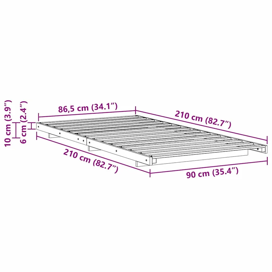 Cadre de lit Blanc 90 x 210 cm Pin massif - 10