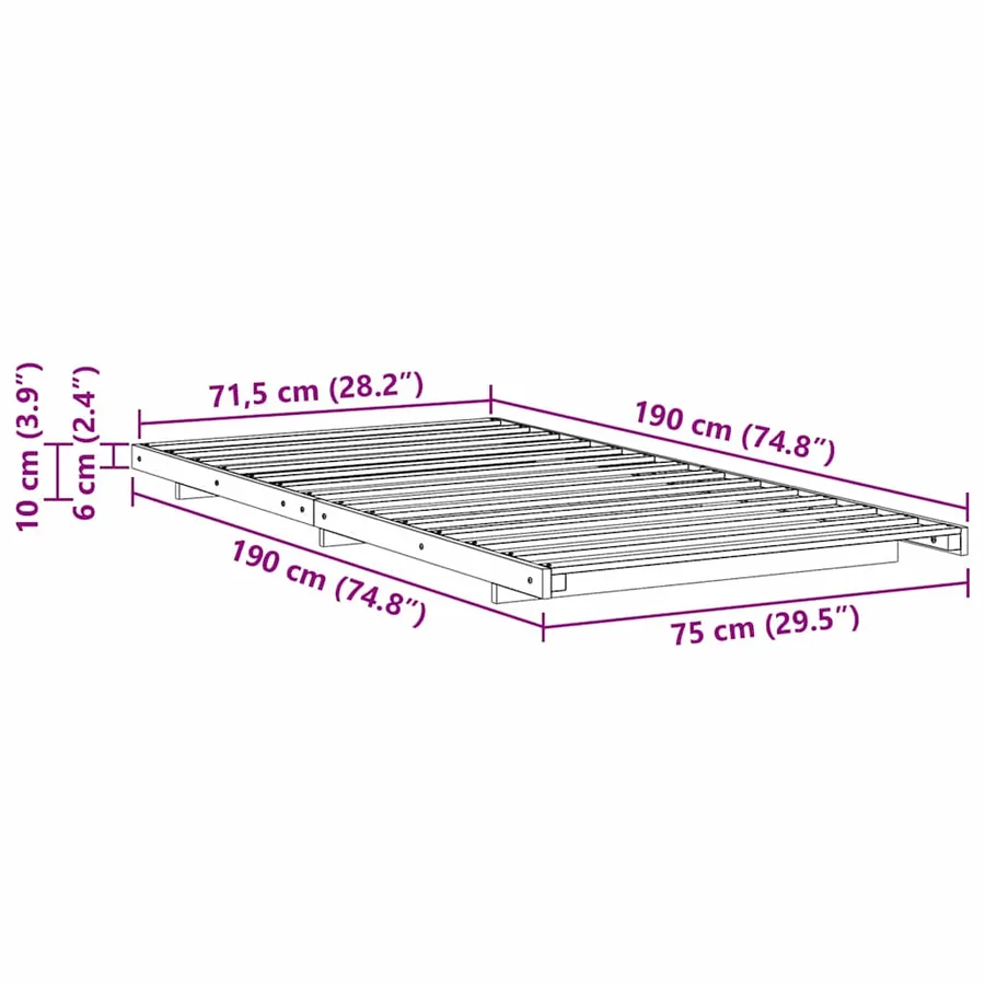 Cadre de lit Marron 75 x 190 cm Pin massif - 8