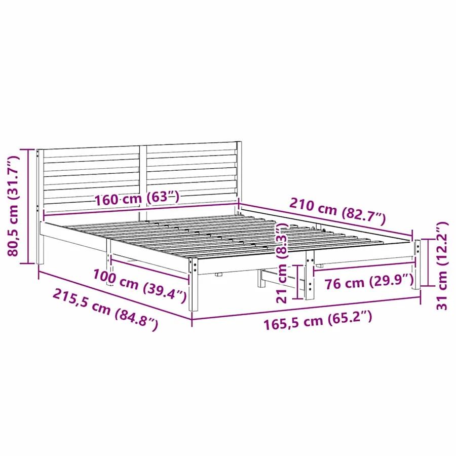 Cadre de lit avec tête de lit Blanc 160 x 210 cm Pin massif - 10