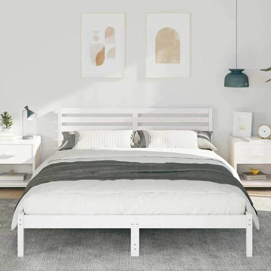Cadre de lit avec tête de lit Blanc 160 x 210 cm Pin massif - 3