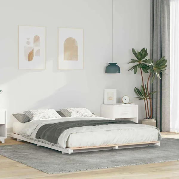 Cadre de lit Blanc 140 x 220 cm Pin massif