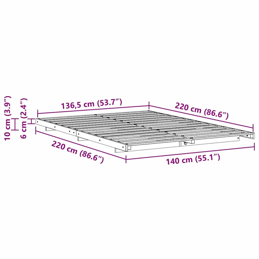 Cadre de lit Blanc 140 x 220 cm Pin massif - 8