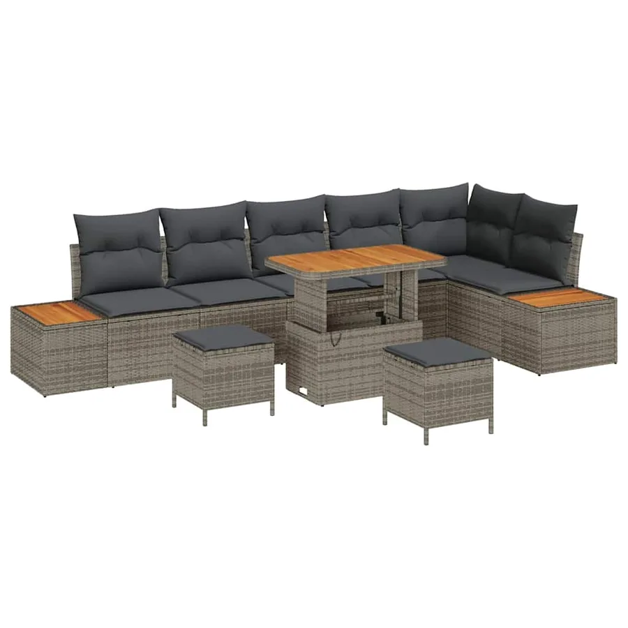 Ensemble de canapé de jardin avec coussin 9 pcs Gris Poly rotin - 2