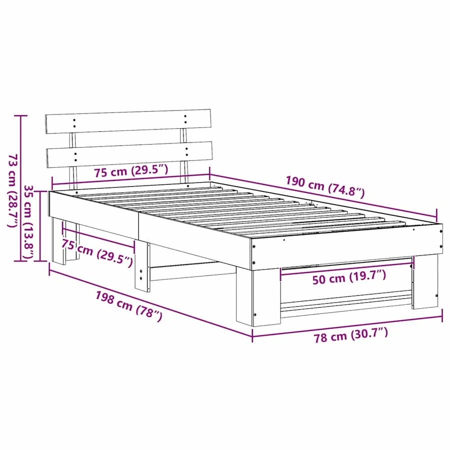 Cadre de lit avec tête de lit Marron 75 x 190 cm Pin massif - 8