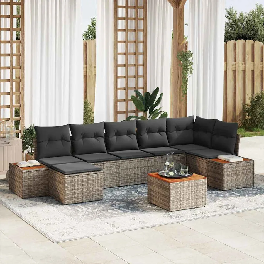 Ensemble de canapé de jardin avec coussin 8 pcs Gris Polyrotin