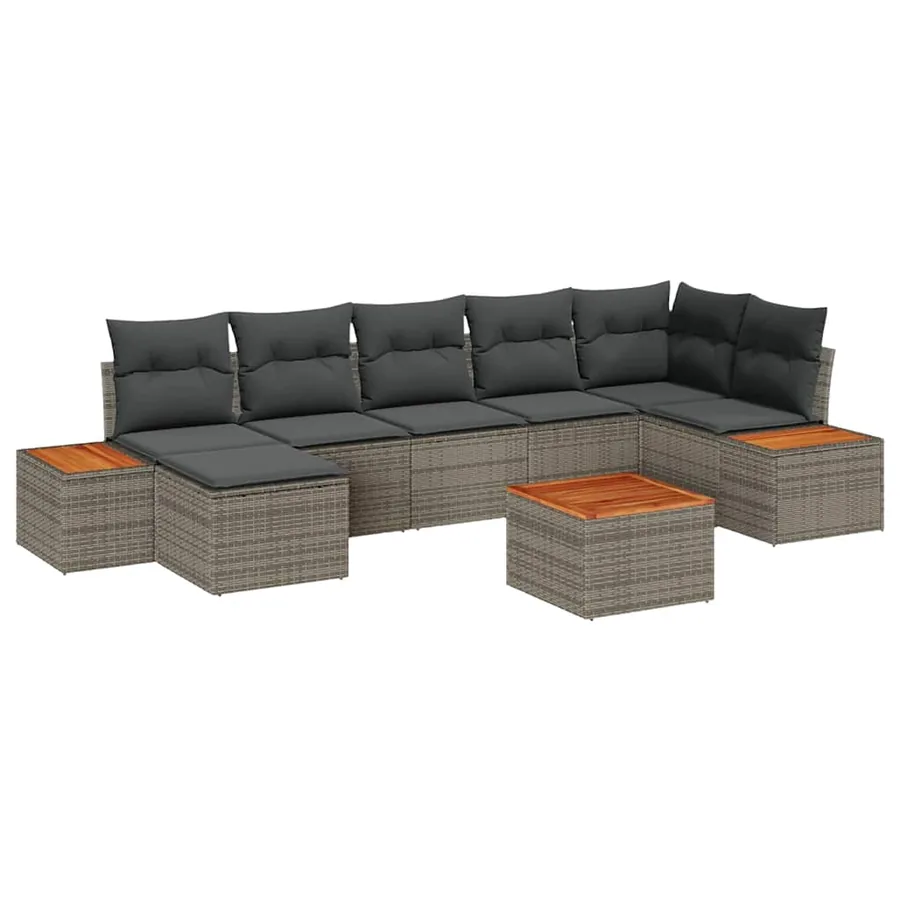 Ensemble de canapé de jardin avec coussin 8 pcs Gris Polyrotin - 2