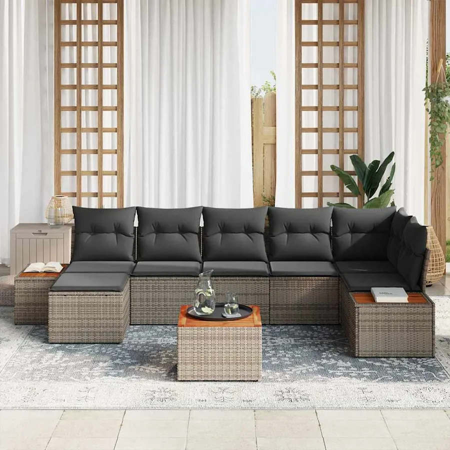 Ensemble de canapé de jardin avec coussin 8 pcs Gris Polyrotin - 3