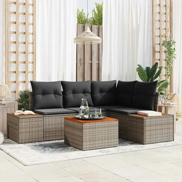 Ensemble de canapé de jardin avec coussin 4 pcs Gris Polyrotin