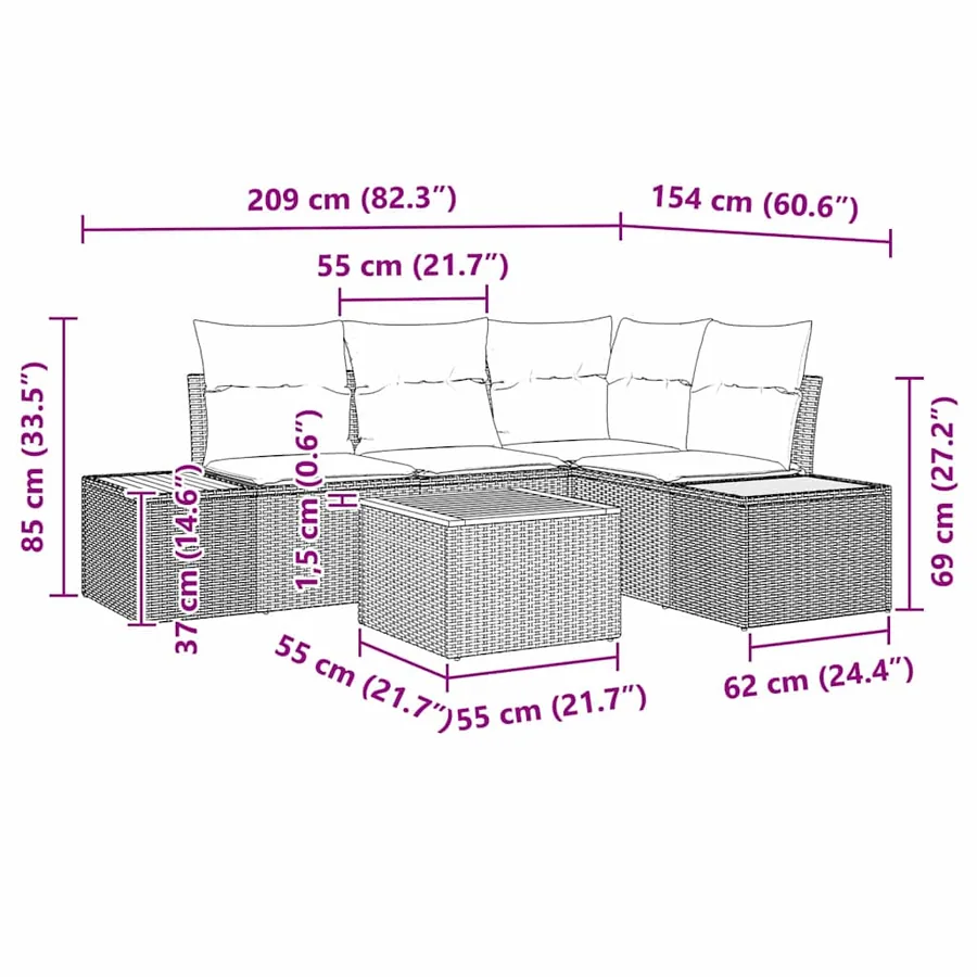 Ensemble de canapé de jardin avec coussin 4 pcs Gris Polyrotin - 13