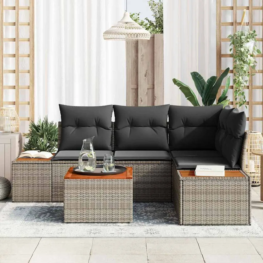 Ensemble de canapé de jardin avec coussin 4 pcs Gris Polyrotin - 3