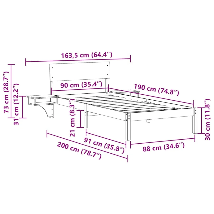 Cadre de lit avec tête de lit Marron 90 x 190 cm Pin massif - 11