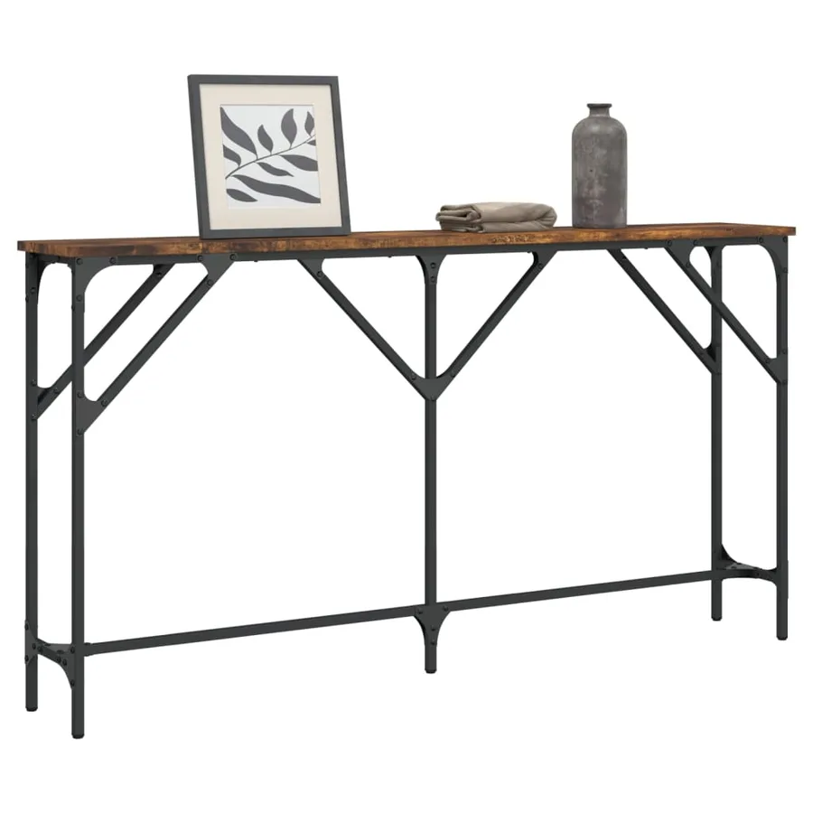 Table console chêne fumé 140x23x75 cm bois d'ingénierie - 3