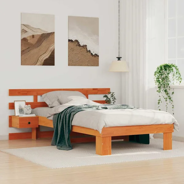 Cadre de lit avec tête de lit Brun cire 80 x 200 cm Pin massif