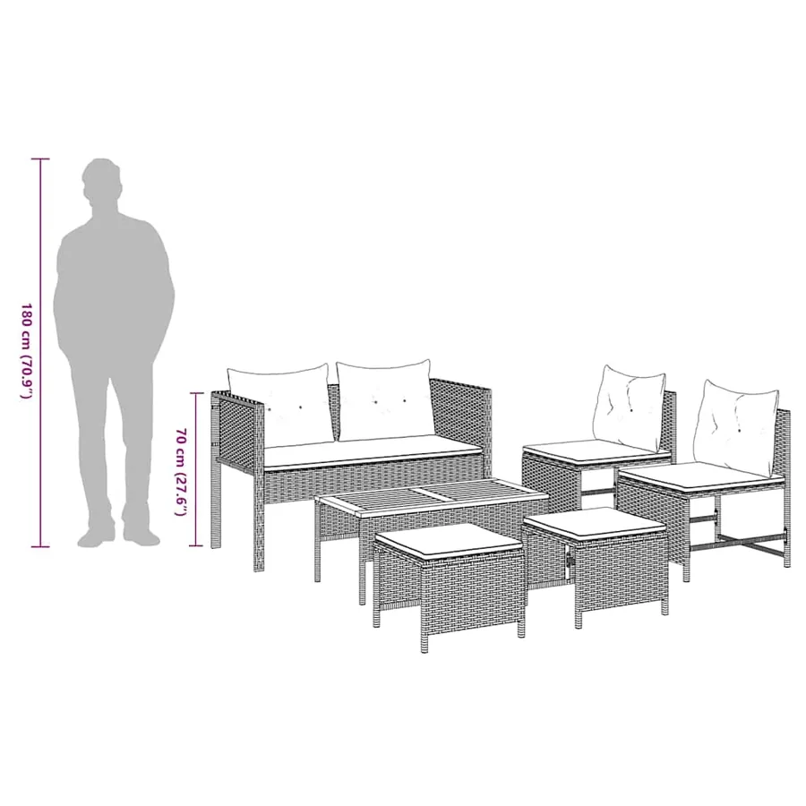 Ensemble de canapé de jardin 6 pcs Beige et crème polyrotin - 14