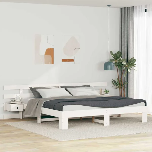 Cadre de lit avec tête de lit Blanc 180 x 200 cm Pin massif