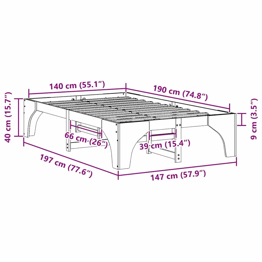 Cadre de lit Marron 140 x 190 cm Pin massif - 10
