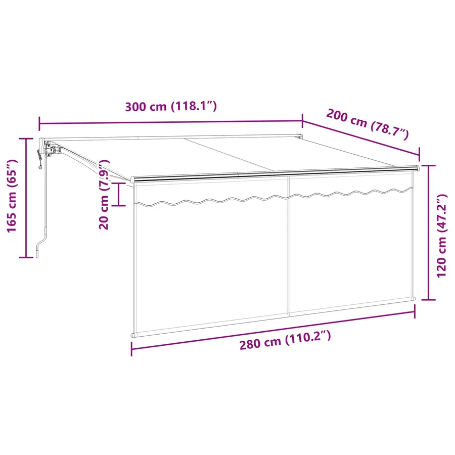 Auvent Rétractable Rayé Anthracite 300 x 200 cm tissu - 14
